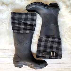 Converse All Star Tall Rubber Black Rain Boots Waterproof Plaid Trim Women's 7.5